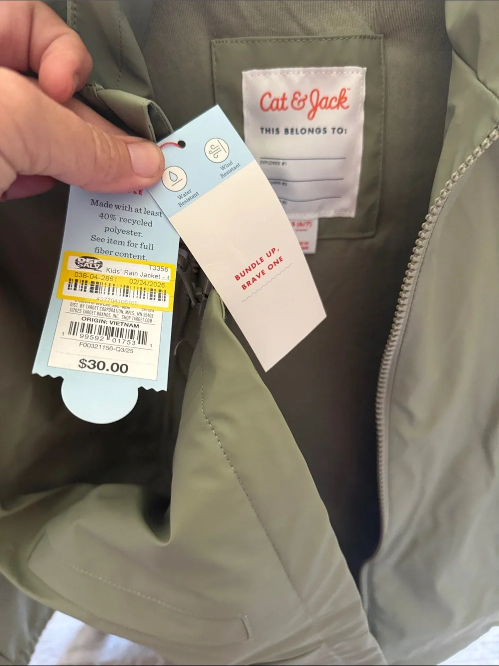 Cat & Jack Olive Hooded Rain Jacket